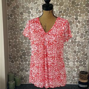 NWOT Liz Wear by Liz Claiborne peach floral short sleeve flowy top – size L